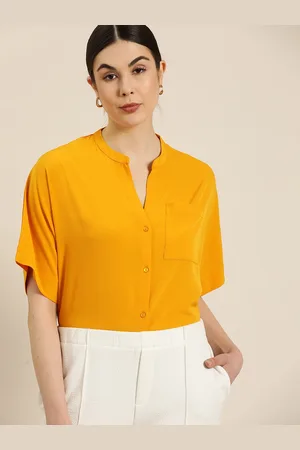 Invictus Women Mustard Yellow Solid Boxy Fit Casual Shirt