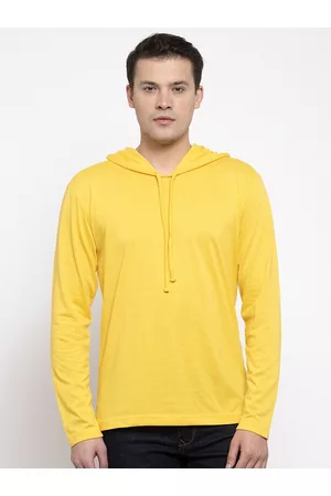 Friskers Men Yellow Long Sleeve Hooded T-shirtS