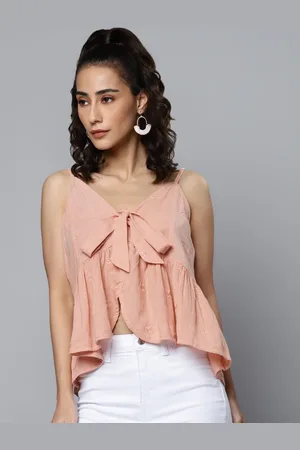 Scouph Peach-Coloured Pure Cotton Embroidered Empire Top