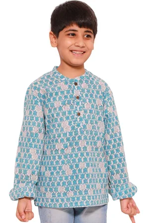My Little Lambs Boys Blue Classic Printed Casual Shirt