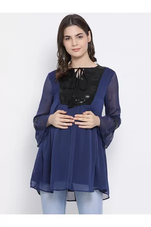 Oxolloxo Women Navy Solid Maternity Tunic