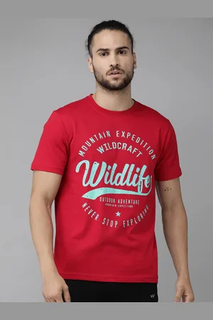Wildcraft Men Red Printed Round Neck Pure Cotton T-shirt