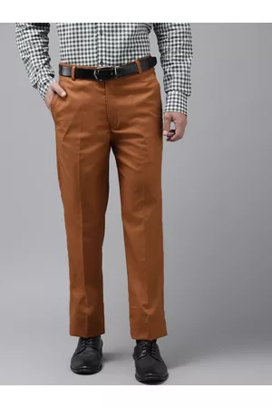Hangup Men Brown Regular Fit Solid Formal Trousers