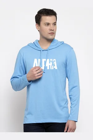 Friskers Men Turquoise Blue Printed Hood T-shirt