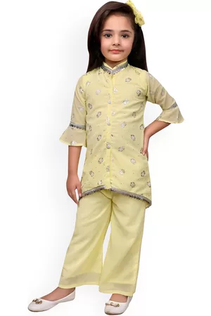 SKY HEIGHTS Girls Yellow Ethnic Motifs Printed Kurti with Palazzos