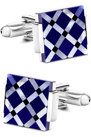 Yellow Chimes Blue & Silver-Toned Textured Cufflink