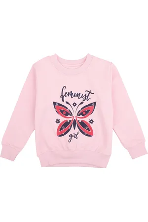 DYCA Girls Pink Butterfly Printed Cotton Winter Sweatshirt