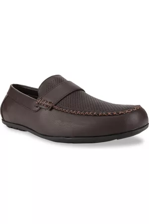 Bata Men Brown Perforations PU Loafers