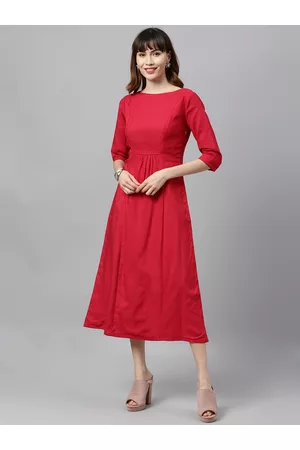 Ethnovog Women Magenta Solid Made To Measure A-Line Dress with Gtahers