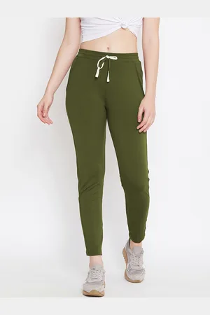CHROME & CORAL Women Olive Green Solid Slim-Fit Track Pants