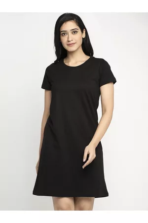 DOOR74 Women Black Solid T-shirt Dress