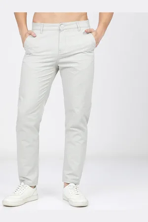 Ketch Men White Textured Slim Fit Trousers