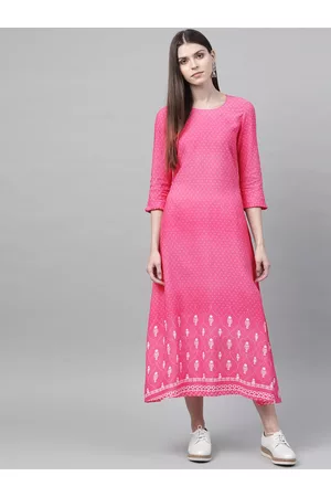 Rangriti Women Pink & White Printed Maxi Dress