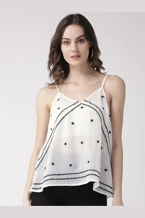 Scouph Women White & Black Sheer Embroidered A-Line Top