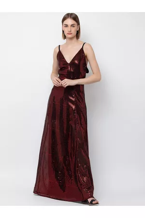 DODO & MOA Women Maroon & Black Sequinned Maxi Dress