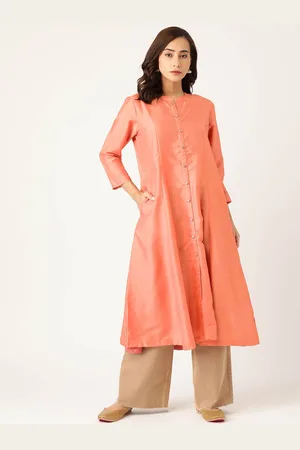Sangria Women Peach-Coloured Solid A-Line Pastels Kurta