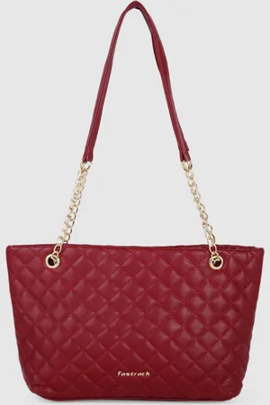 Fastrack Women Maroon PU Structured Quilted Tote Bag with Chain Shoulder Straps