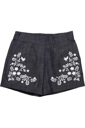 Cherry Crumble Girls Black Self Design Regular Fit Regular Shorts