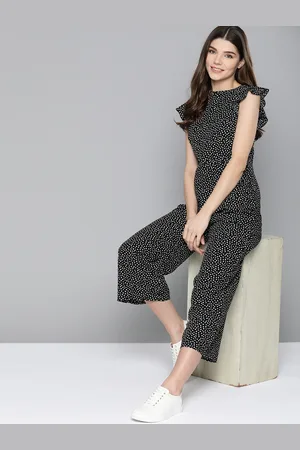 Mast & Harbour Women Black & White Printed Ruffle Sleeves Basic Jumpsuit