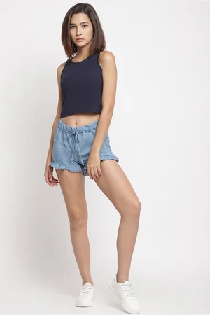 Belliskey Women Blue Solid Loose Fit Denim Shorts
