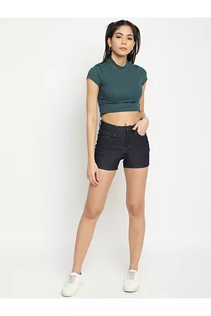 Belliskey Women Blue Solid Outdoor Denim Shorts