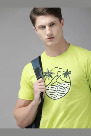 Wildcraft Men Lime Green Printed Off Active Crew 4 Round Neck Pure Cotton T-shirt
