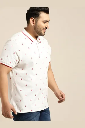 Sztori Plus Size Men White Red Printed Polo Collar T-shirt