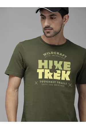 Wildcraft Men Olive Green Printed Round Neck Pure Cotton T-shirt