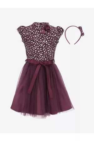 CUTECUMBER Girls Purple Printed Fit and Flare Dress