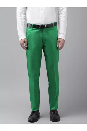 Hangup Men Green Regular Fit Solid Formal Trousers