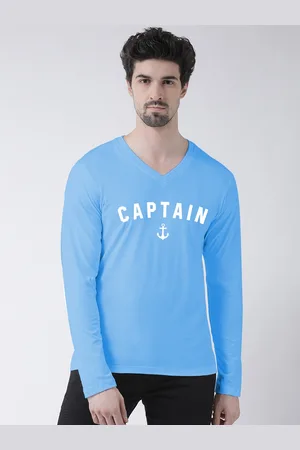 Friskers Men Blue &White Printed V-Neck T-shirt