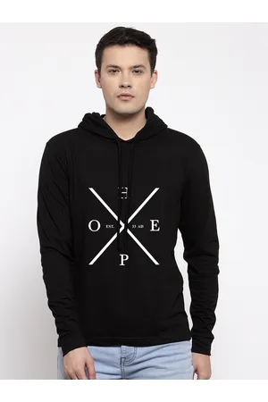 Friskers Men Black & White Printed Hooded T-shirt