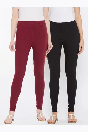 Tulsattva Women Pack Of 2 Black & Maroon Solid Churidar-Length Leggings