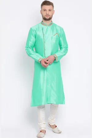 Sanwara Men Green Solid Straight Kurta
