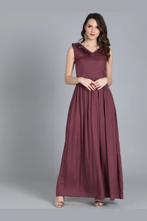Ethnovog Women Purple Solid Made To Measure Floor Length Gown