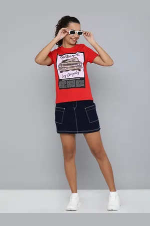 HERE&NOW Women Red Typography Print Pure Cotton T-shirt