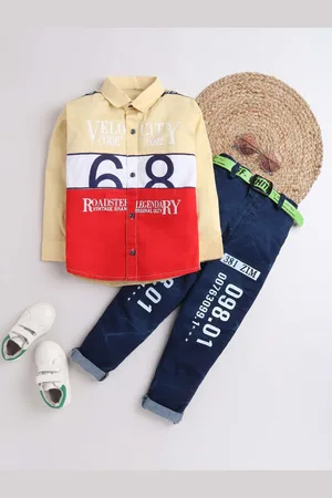 DKGF FASHION Boys Beige & Red Colourblocked Shirt