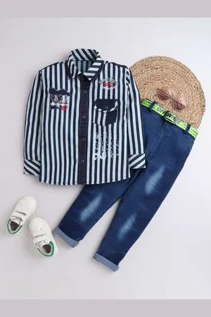 DKGF FASHION Boys Blue Striped Shirt