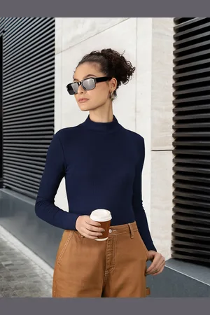 MANGO Women Navy Blue Solid Sustainable T-shirt
