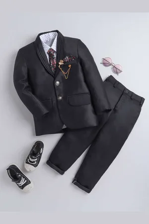 DKGF FASHION Boys Black Solid Single Breasted 4 Piece Suit