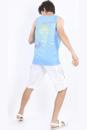 Ketch Men Blue Typography Printed Raw Edge Slim Fit T-shirt