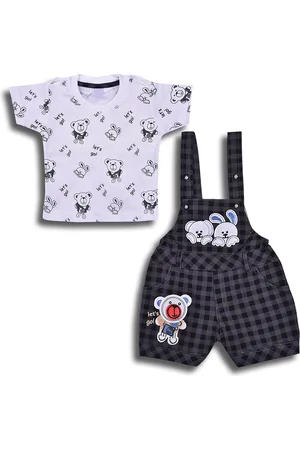 Wish Karo Boys Cotton Printed T-shirt with Dungaree Shorts