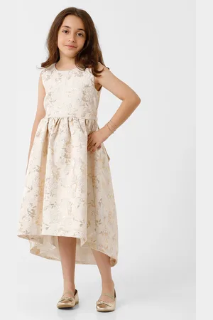 KATE & OSCAR Girls Round Neck Self Design Jacquard Fit & Flare Midi Dress