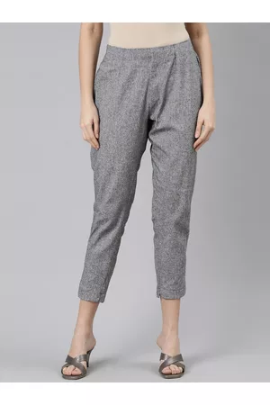 Marcia Women Textured Smart Slim Fit Pure Cotton Trousers