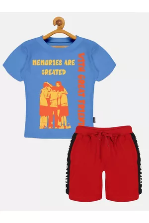 KiddoPanti Boys Printed Cotton T-shirt with Shorts Set
