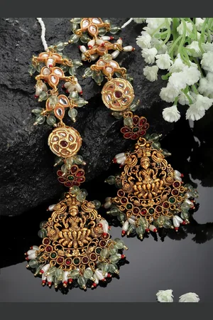 DUGRISTYLE Gold-Plated Kundan & Pearls Jhumkas Earrings