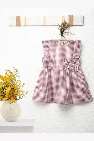 Nino Bambino Girls Sleeveless Bow Ruffles Checked Cotton Dress