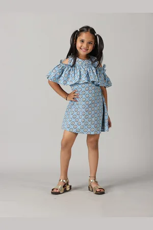 KiddoPanti Girls Floral Printed Ruffles A-Line Dress