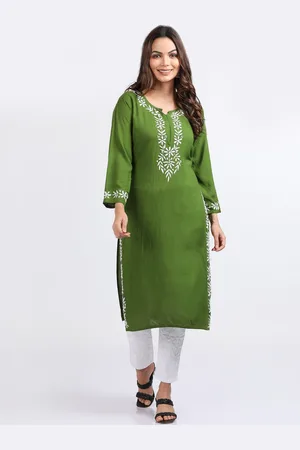 FAWOMENT Floral Chikankari Straight Kurta