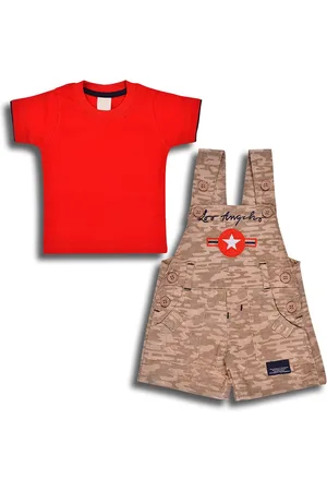 Wish Karo Boys Cotton T-shirt with Dungaree Shorts